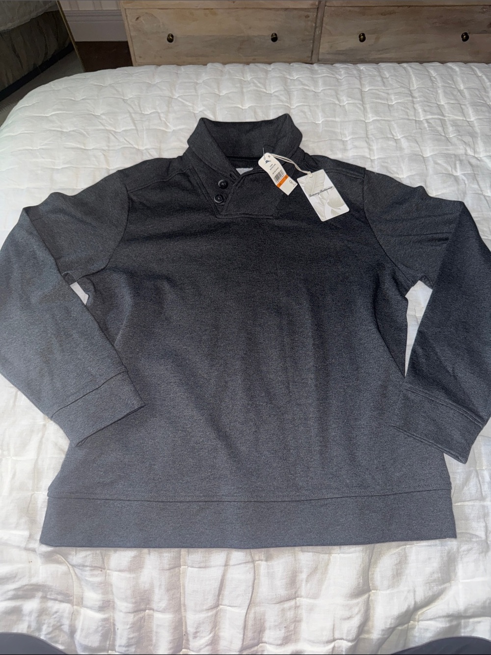Tommy Bahama Dark Gray Button-Neck Pullover Sweatshirt